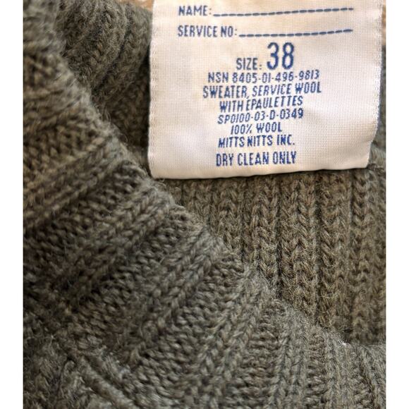 DSCP Sweater Valor Collection Military 38 Green Wool Pullover Elbow Patches - Picture 5 of 6